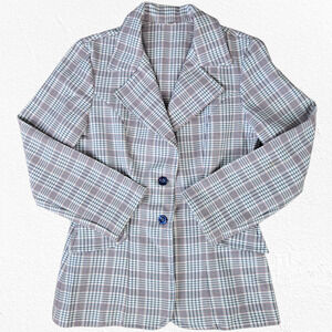 1960s Vintage White Red Checkered Mod Fitted Preppy Plaid Blazer Jacket Size 4